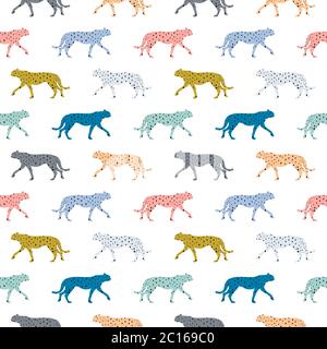 Seamless pattern with cheetahs, leopards  in the jungle . Vector illustration Stock Vector