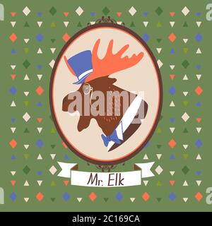 Vintage elk portrait in topper Stock Vector