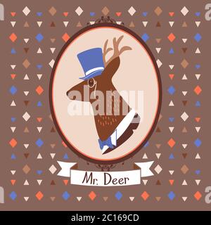 Vintage deer portrait in topper Stock Vector