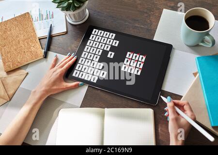 HR, Human resource management, teamwork, recruitment concept on device screen Stock Photo