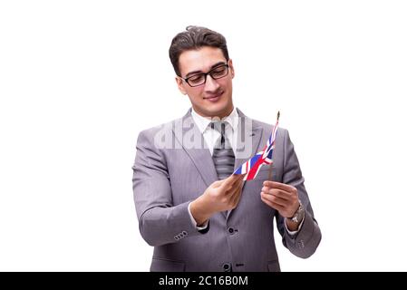 Young businessman with flag isolated on white Stock Photo