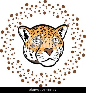 logo with cartoon leopard face on white background Stock Vector