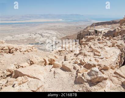 view of Dead Sea from fortress Masada, Israel Stock Photo