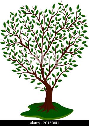 Beautiful cartoon green tree on white background Stock Vector