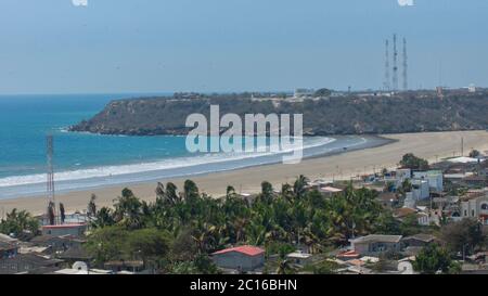 Panoramic view of the small town Palmar by the sea in the province of Santa Elena on the coast of Ecuador Stock Photo