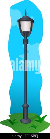Vector illustration with outdoor lamp on the green grass Stock Vector