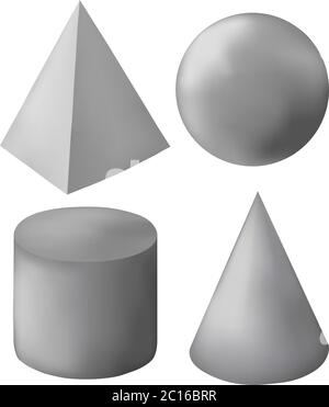 Vector illustration with 3d graphic geometric figures on white background Stock Vector