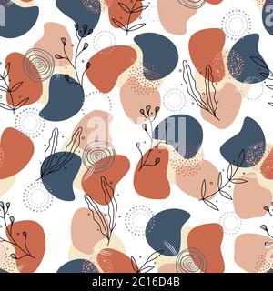 Seamless pattern with floral elements and abstract shapes in soft colors. Vector illustration for invitations, prints, wrapping paper, greeting cards Stock Vector