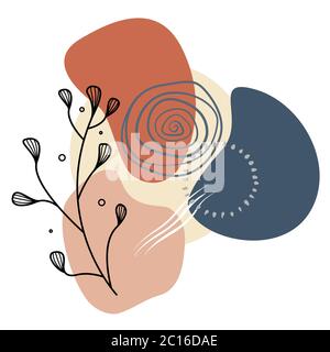 Abstract floral art vector leaves and abstract shapes background. Hand drawn style leaves and organic forms. Background for social media cover etc. Stock Vector