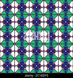 Seamless pattern. Brackets, rectangles, triangles wallpaper. Crossed diagonal lines ornament with bright colors.Curves, polygons, slanted pinstripe il Stock Vector