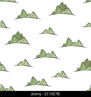 Seamless pattern with mountains. Randomly placed green mountains. Vector illustration for invitations, prints, wrapping paper, greeting cards etc. Stock Vector