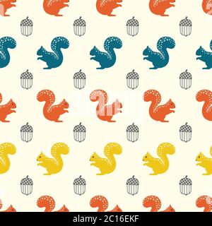 Seamless pattern with squirrels and nuts. Cute childish texture for fabric, textile, nursery decoration. Vector illustration Stock Vector