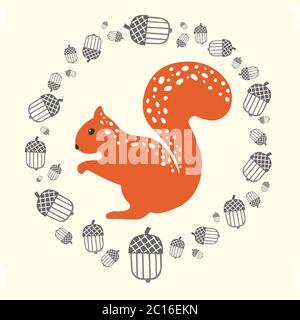 Abstract squirrel drawing with nuts. Vector illustration. Stock Vector
