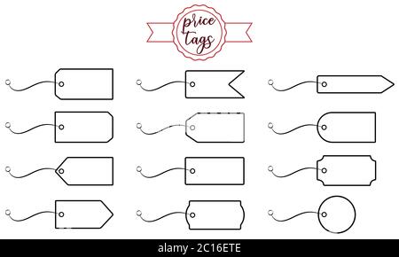 Single line blank price or sale tags and labels vector template set Stock Vector
