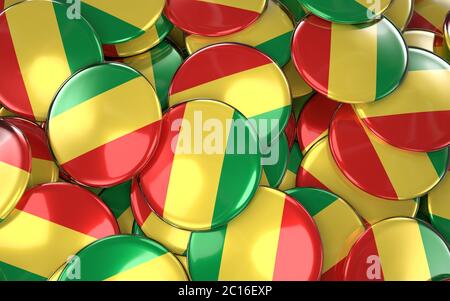 Congo Badges Background - Pile of Congolese Flag Buttons. Stock Photo