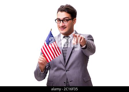 The young businessman with flag isolated on white Stock Photo