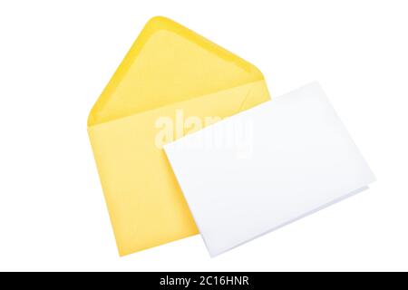 Yellow envelope with blank paper on a white background Stock Photo