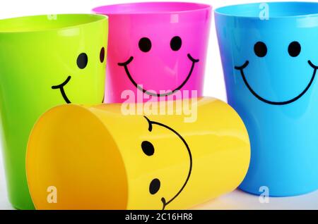 Plastic colorful cups close up Stock Photo