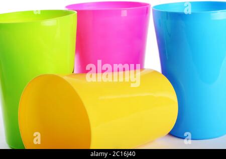 Plastic colorful cups close up Stock Photo
