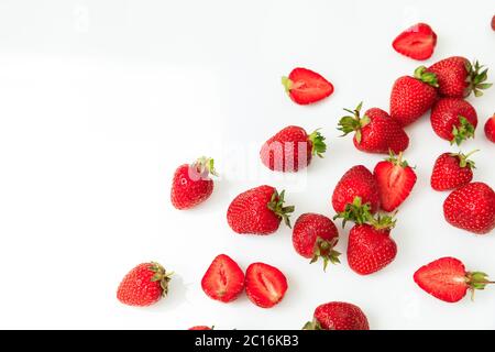 Strawberry on white background. Flat lay. Top view. Summer sweet berries Stock Photo