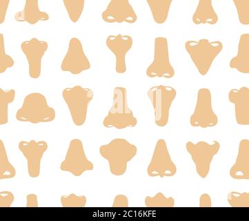 Seamless vector pattern of hand drawn illustrations of various shapes of noses. Stock Vector