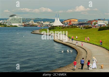 Cardiff Bay Barrage and Walkway, Cardiff Bay, Cardiff, Wales, UK Stock Photo