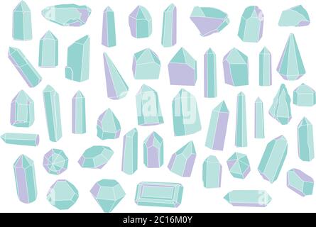 Vector illustrations set of hand drawn colorful geometric gems, crystals and minerals. Stock Vector