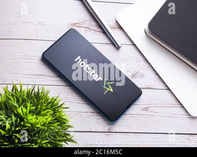 Hotstar mobile app logo - a video streaming service photographed for stock. sunday , April 20, 2020, Assam, india. Stock Photo