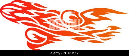 Red pattern with airplane in fire flames on white background Stock Vector