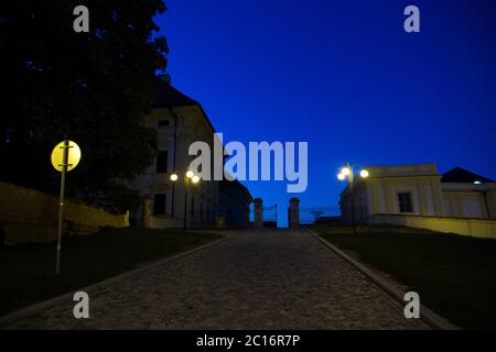 Statues and trees in main city park in the Slavkov u Brna city. Stock Photo