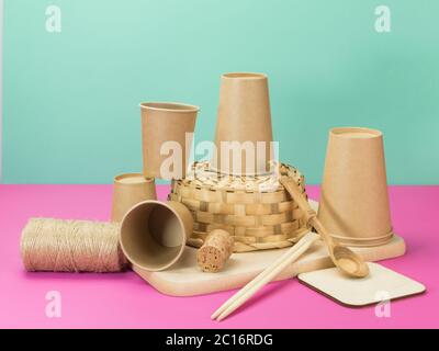 Household items made from environmentally friendly materials. Accessories for the kitchen. Stock Photo