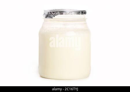 Yogurt in plastic packaging isolated on white background Stock Photo