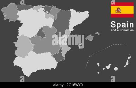 european country Spain and autonomies in details Stock Vector