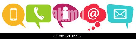 illustration of colored speech bubbles in a row with communication icons Stock Vector