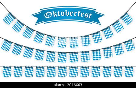 Oktoberfest 2020 garlands having blue-white checkered pattern and text Oktoberfest Stock Vector