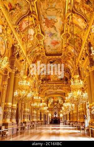 Interior of Opera Garnier in Paris beautiful ceiling Stock Photo