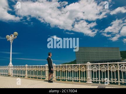 man observing the zurriola landscape, san sebastian-spain Stock Photo