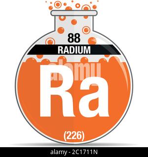 Radium symbol on chemical round flask. Element number 88 of the Periodic Table of the Elements - Chemistry. Vector image Stock Vector