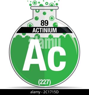 Actinium symbol on chemical round flask. Element number 89 of the Periodic Table of the Elements - Chemistry. Vector image Stock Vector