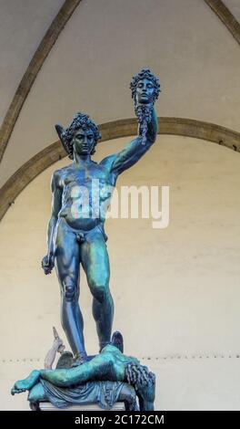 Bronze statue of Perseus with the head of Medusa in Florence, Italy Stock Photo