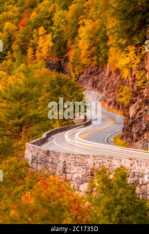 A snake like route along Delaware Water Gap River in autumn Stock Photo