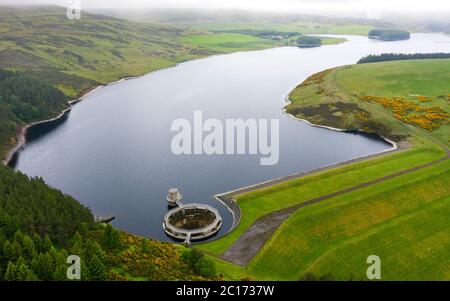 Aerial view of Whiteadder reservoir in East Lothian. Scotland, UK. Stock Photo