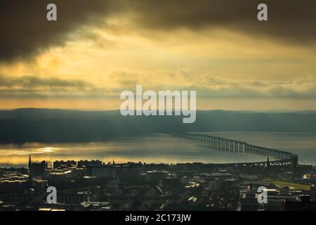 The City of Dundee and the Tay Rail Bridge from Dundee Law, Dundee, Scotland, United Kingdom. Stock Photo