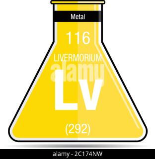 Livermorium symbol on chemical flask. Element number 116 of the Periodic Table of the Elements - Chemistry Stock Vector