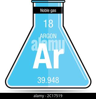 Argon symbol on chemical flask. Element number 18 of the Periodic Table of the Elements - Chemistry Stock Vector