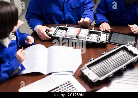 mechanical technician team working in factory Stock Photo