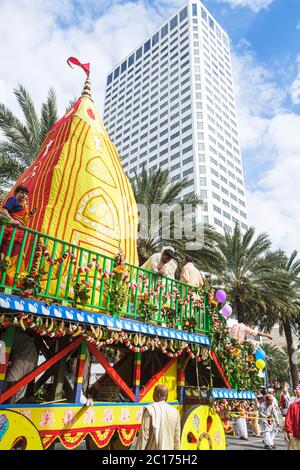 New Orleans Louisiana,downtown,Canal Street,Festival of India,Rath Yatra,Hare Krishna,Hinduism,Eastern religion,festival,parade float,procession,float Stock Photo