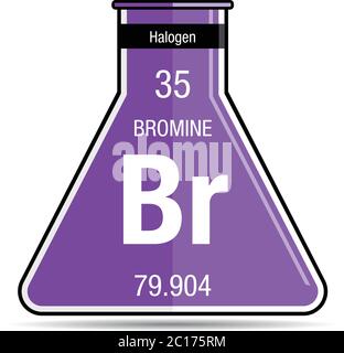 Bromine symbol on chemical flask. Element number 35 of the Periodic Table of the Elements - Chemistry Stock Vector