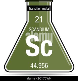 Scandium symbol on chemical flask. Element number 21 of the Periodic Table of the Elements - Chemistry Stock Vector