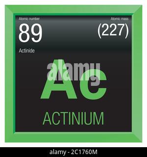 Actinium symbol. Element number 89 of the Periodic Table of the Elements - Chemistry - Green square frame with black background Stock Vector